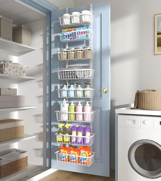 White 12 Inch Wide Narrow Over The Door Pantry Organizer, Pantry Organization