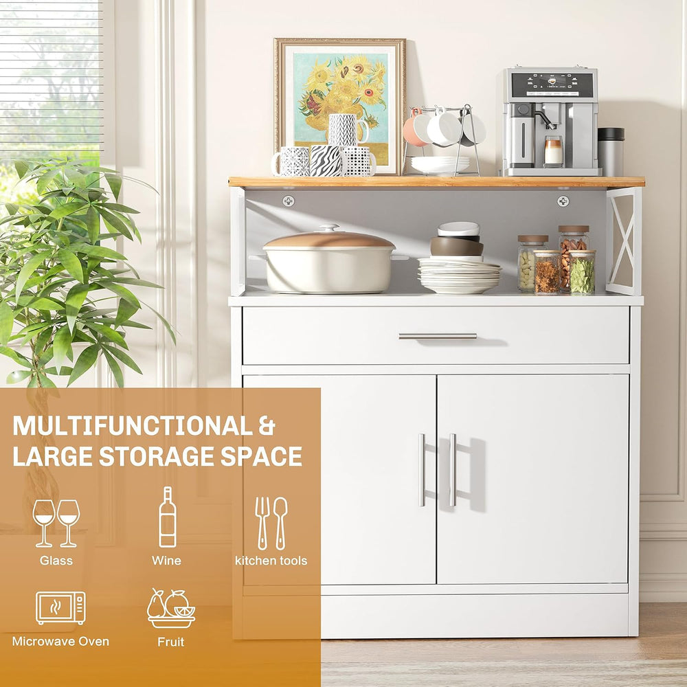 Shintenchi Kitchen Buffet Cabinet, Farmhouse Storage Cabinet, White
