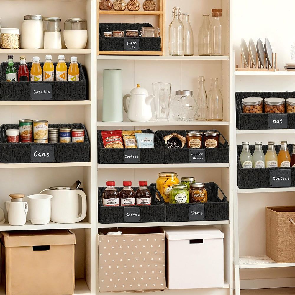 Black Pantry Baskets, Wicker Baskets for Shelves Organizing