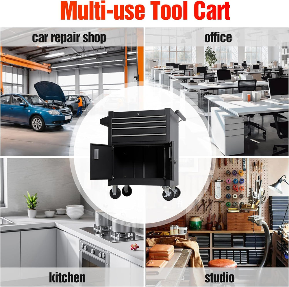 4-Drawer Rolling Tool Chest with Cabinet, Heavy Duty Metal Tool Box on Wheels...