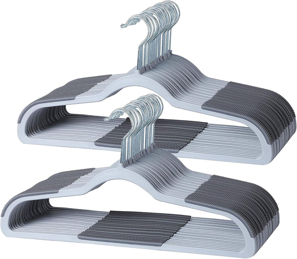 60 Pack Non Slip Hangers, Plastic Clothes Hangers 17.7 Inch - Space Saving Sl...
