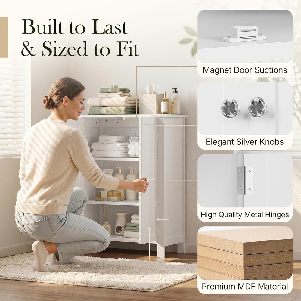 ZENY Bathroom Floor Storage Cabinet with Double Door + Adjustable Shelf, Wood...