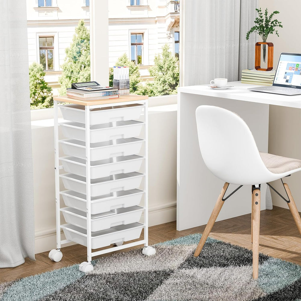 Ekisemio Rolling Cart with 8 Drawers, Storage Drawers Cart with Wooden Tablet...