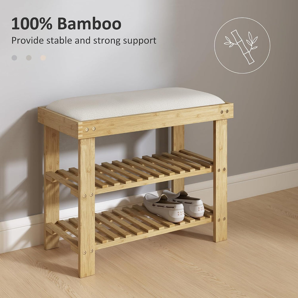 HOMCOM Small Bamboo Shoe Bench 3-Tier Storage 23.6" x 11.4" x 19.3&...