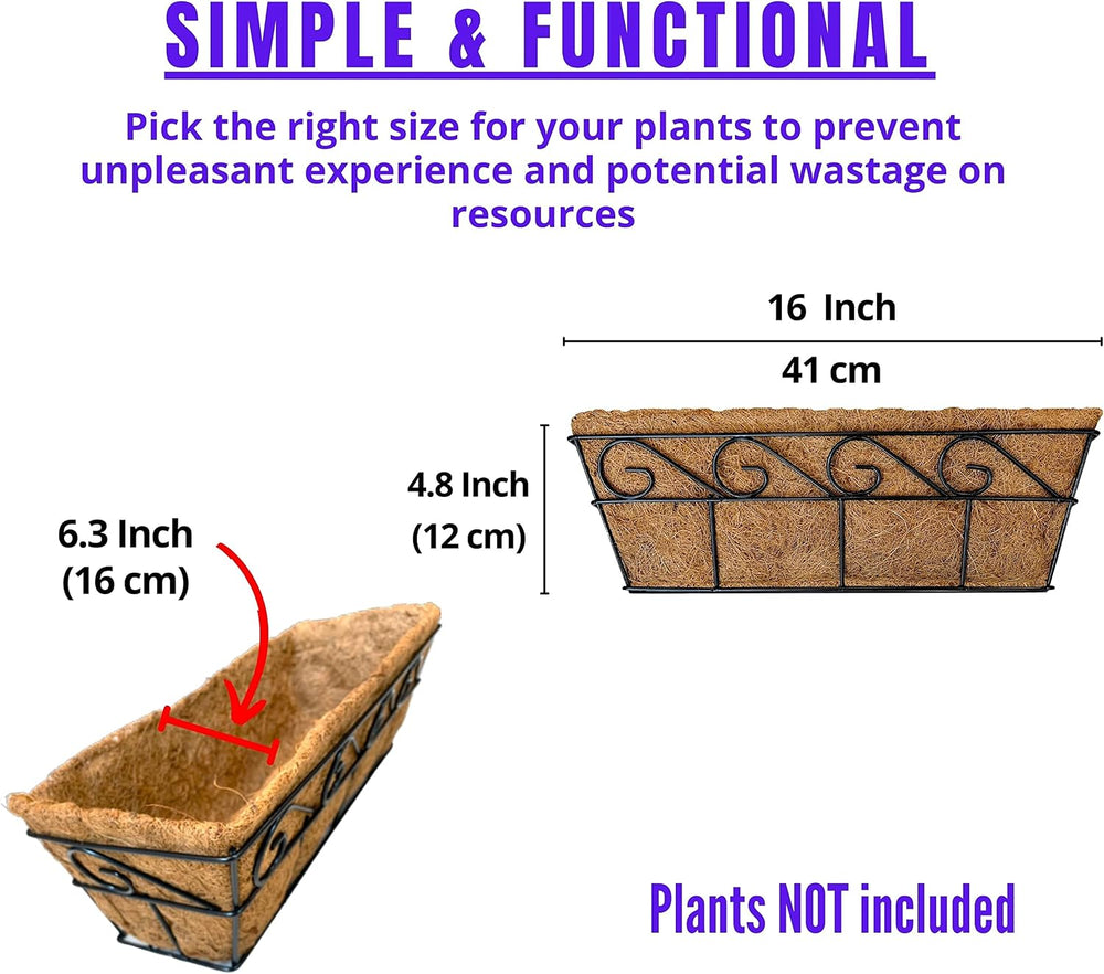 LaLaGreen Window Boxes for Plants (16 in, 4 Pack) Black Coco Liner Trough