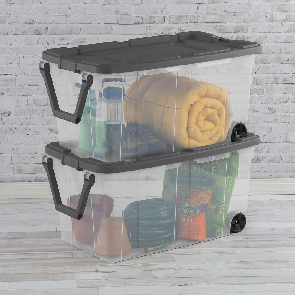 2-Pack, Extra-Large 160 Quart Wheeled Rugged Storage Bin, Durable Clear Stora...