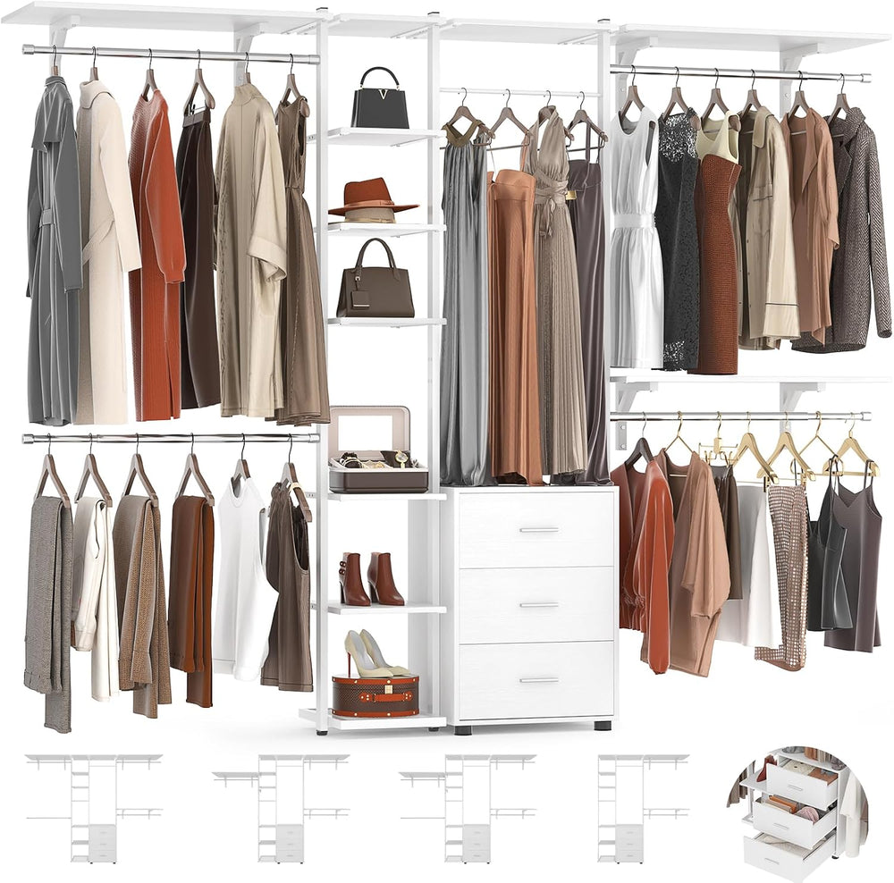 Aheaplus Closet System with Drawers, Closet Organizer System Storage with She...