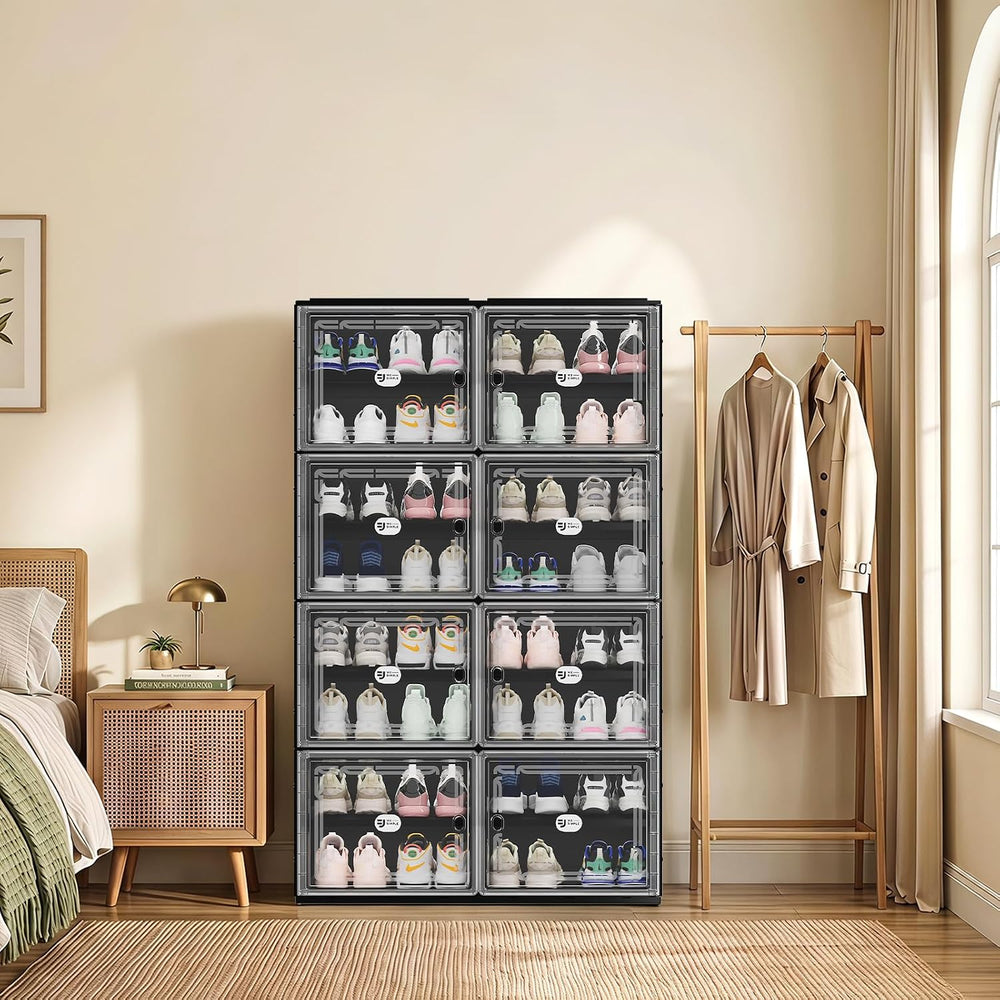 Foldable Shoe Cabinet with Magnetic Clear Doors, Wide Design Shoe Rack for En...