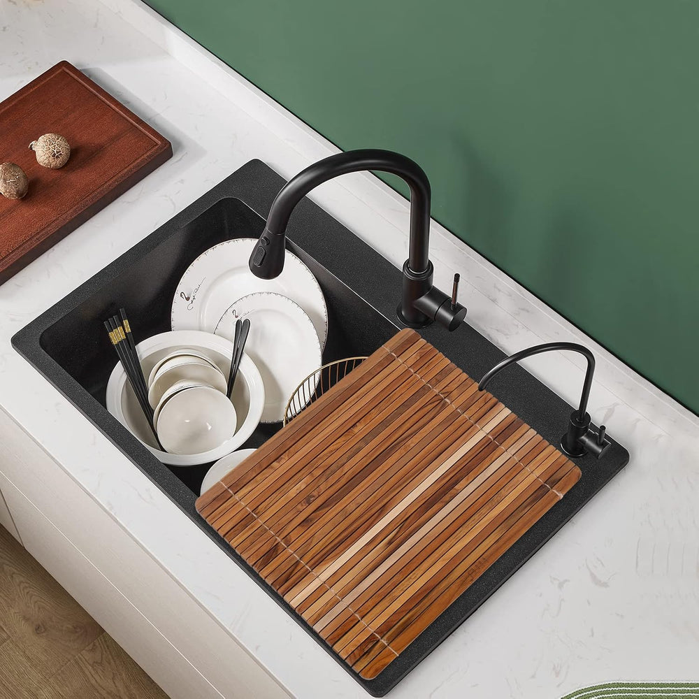 HTB Over Sink Dish Drying Rack 17.8'' x 16.1” Teak Wood
