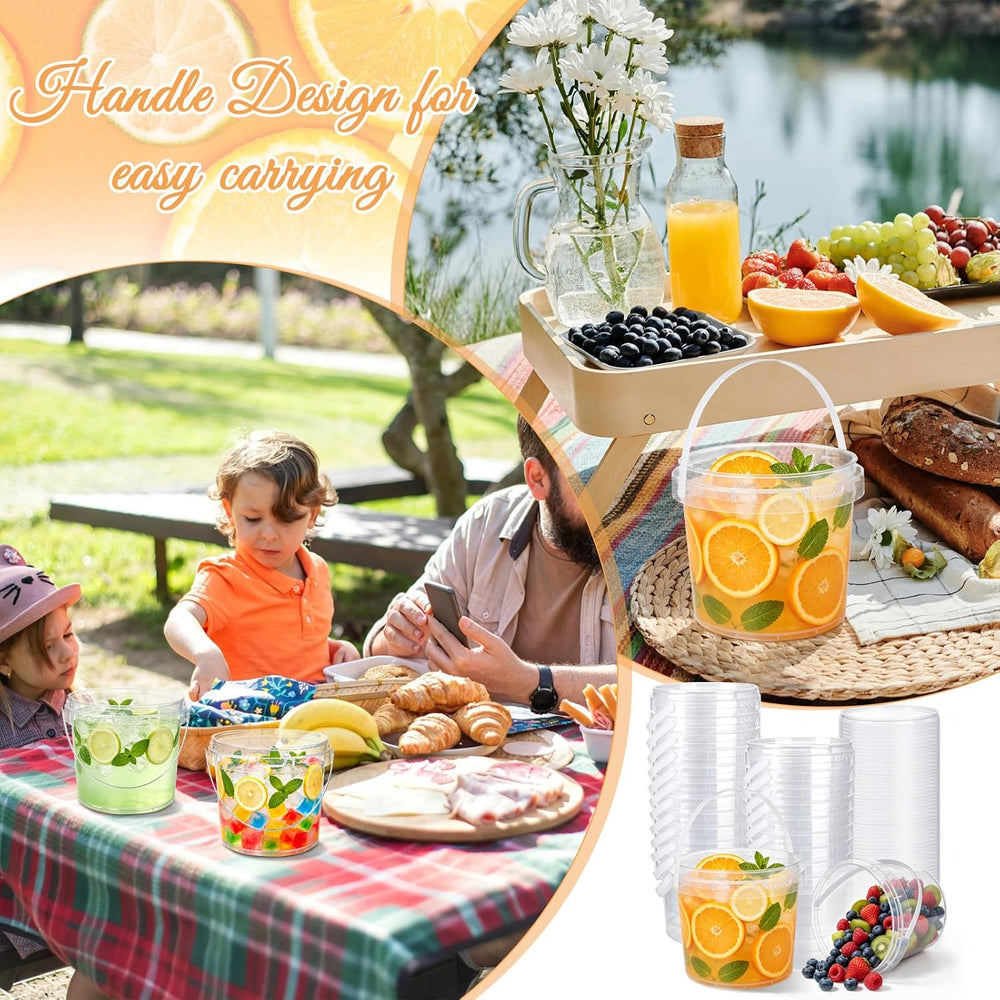 20 Pack 50 oz Clear Buckets with Lids and Handle Food Frade Plastic Bucket