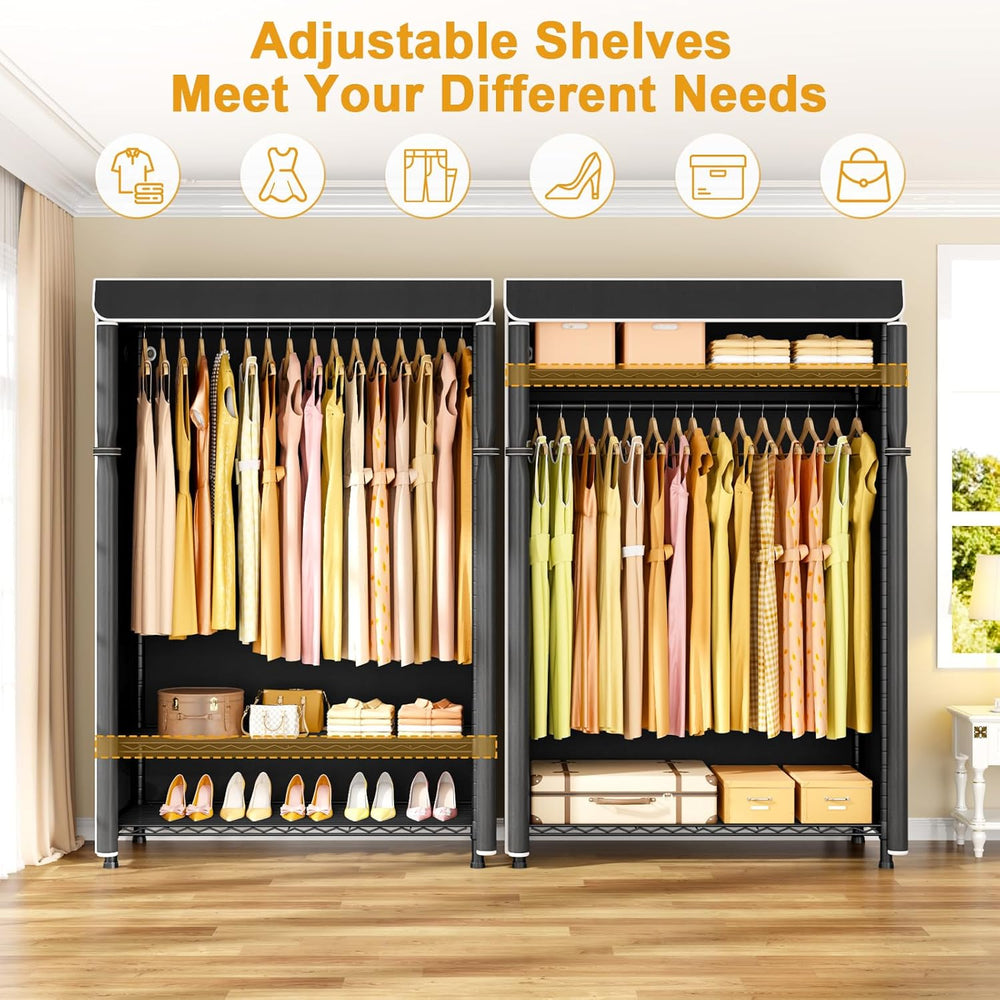 ULIFHOME H5C Plus Clothes Rack with Cover, Covered Clothing Rack Heavy Duty