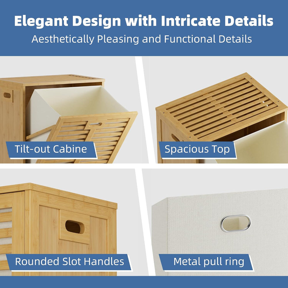 HITNET Tilt Out Laundry Hamper, Bamboo Laundry Cabinet with Hidden Removable ...