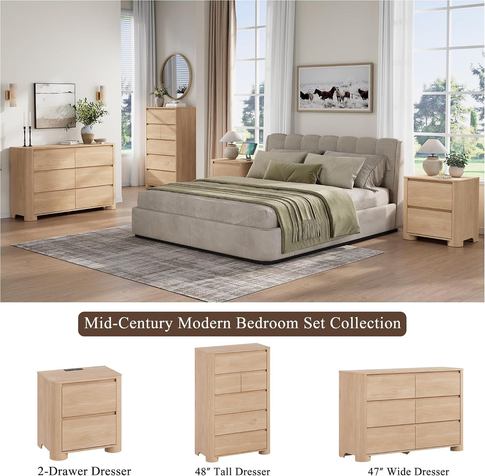 YANSNWO Natural 6 Drawer Dresser for Bedroom, 48" Tall Chest of Drawers