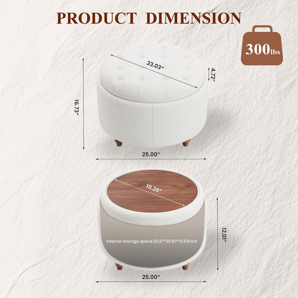25Inch Round Storage Ottoman, Small Round Ottoman Coffee Table with Storage