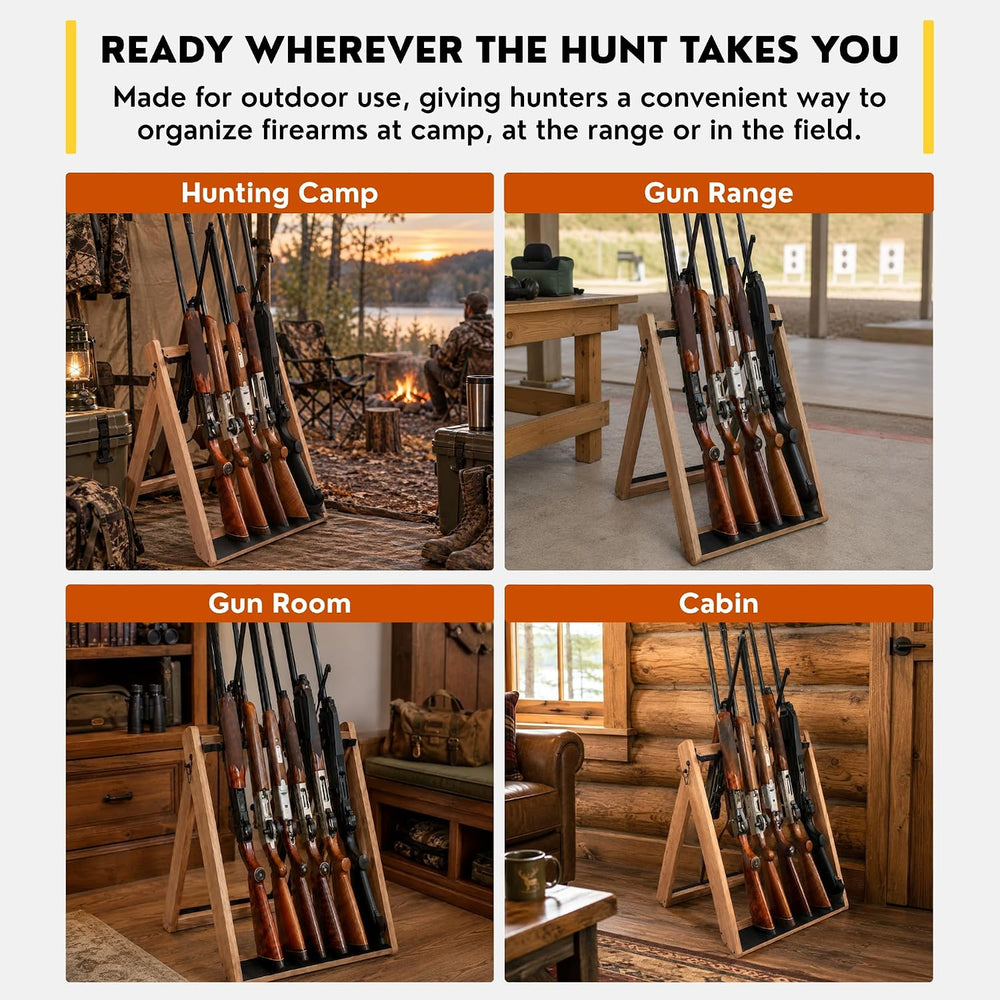 Rush Creek Creations Deer Camp Portable Folding 10 Gun Storage Rack - Handcra...
