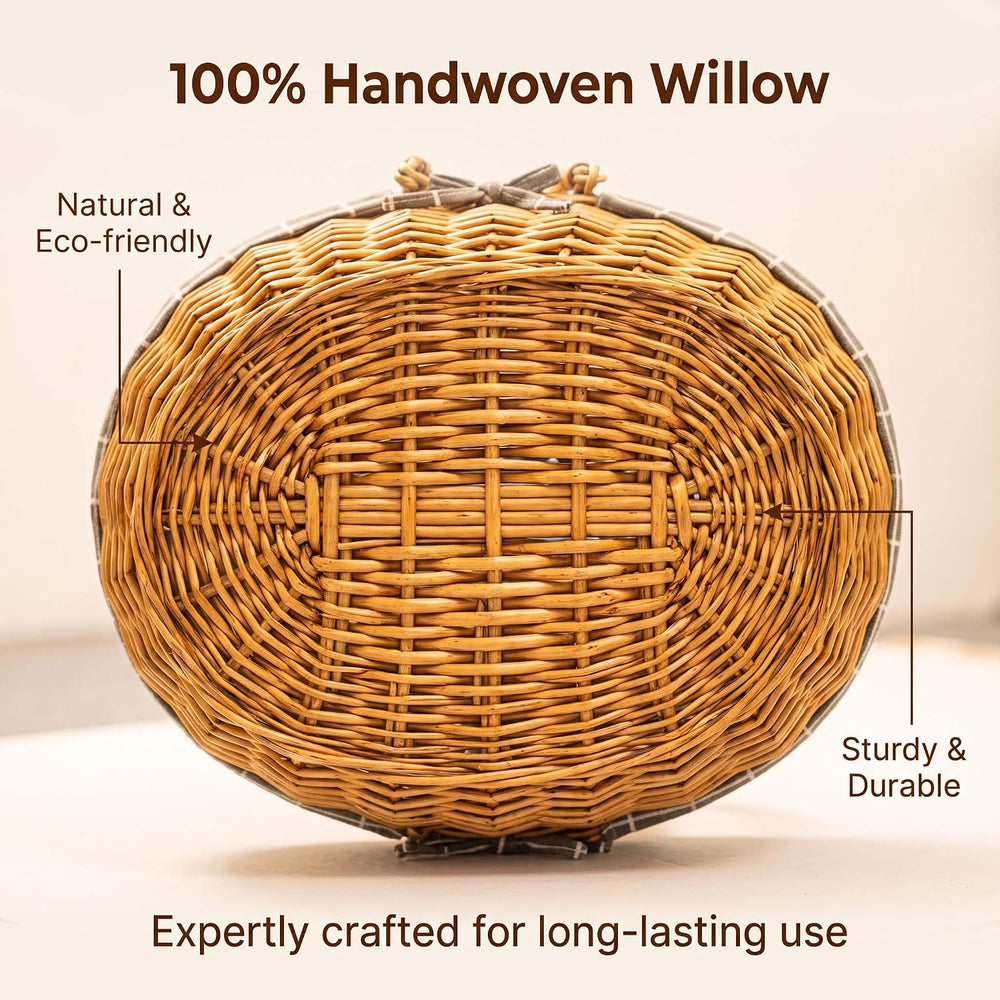 Picnic Wicker Basket with & Handles for Outdoor Camping, Grey