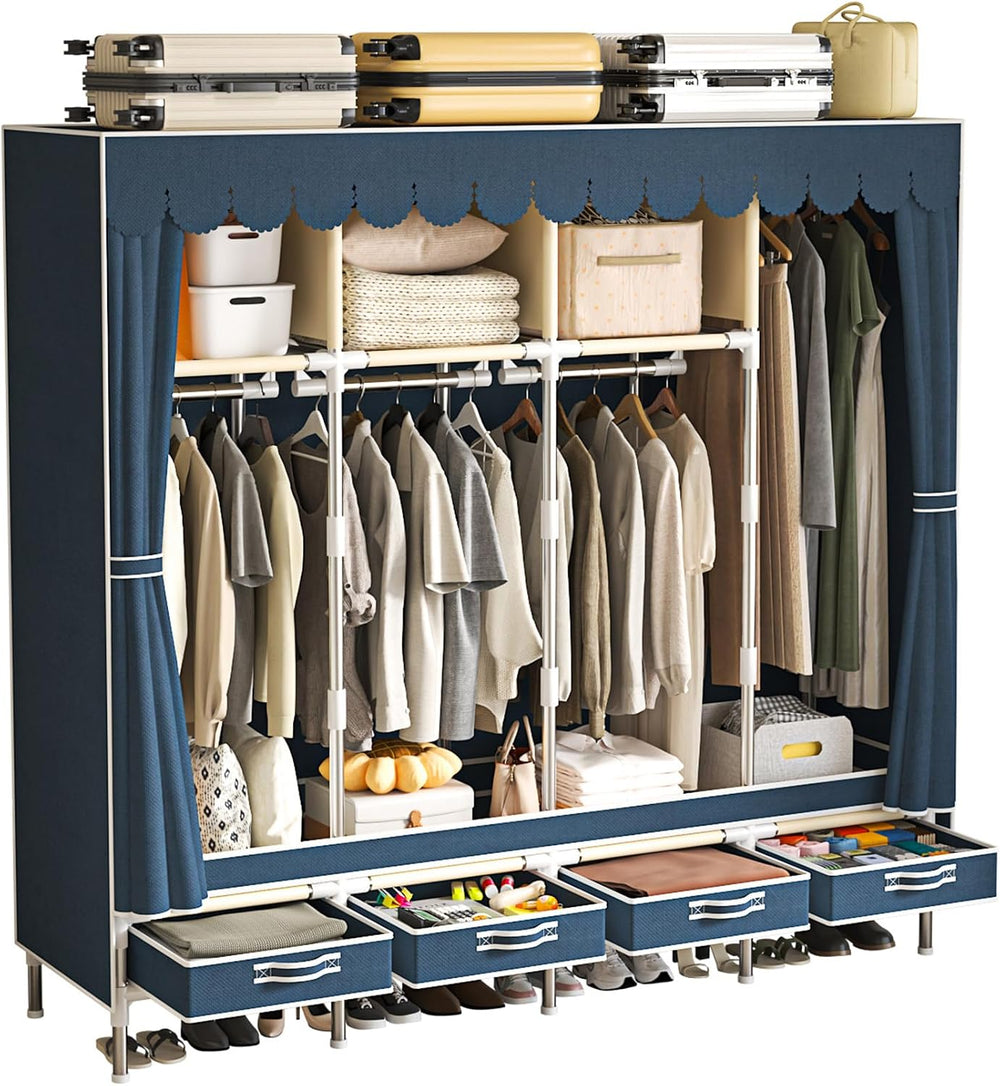 Portable Wardrobe with 4 Drawers and 3 Shelves, 67 Inch Large Capacity Freest...