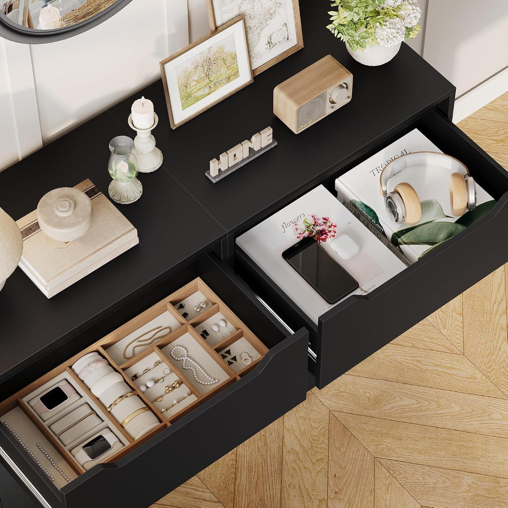 HOSTACK Modern 3 Drawers Dresser, Wood Chest of Drawers with Storage, Black