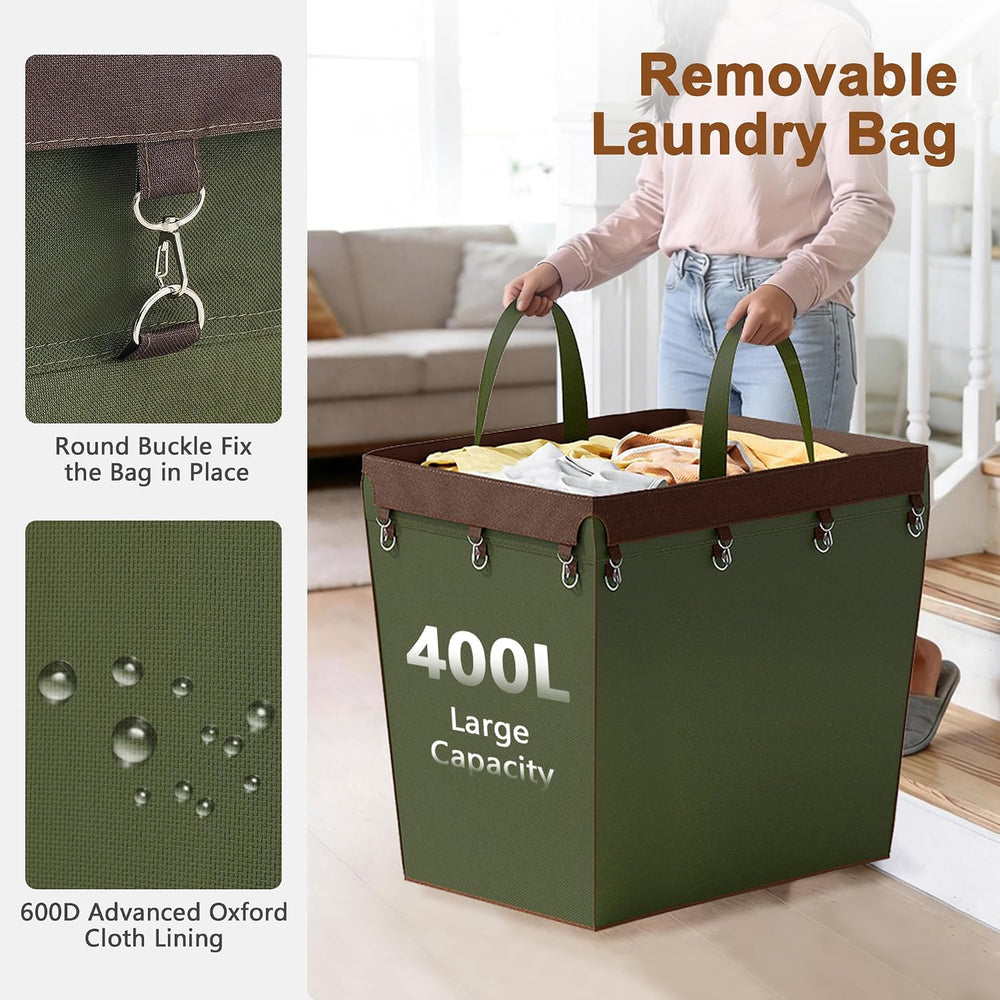 Hoctieon Large Laundry Cart with Wheels, 400L Heavy Duty Laundry Basket Organ...