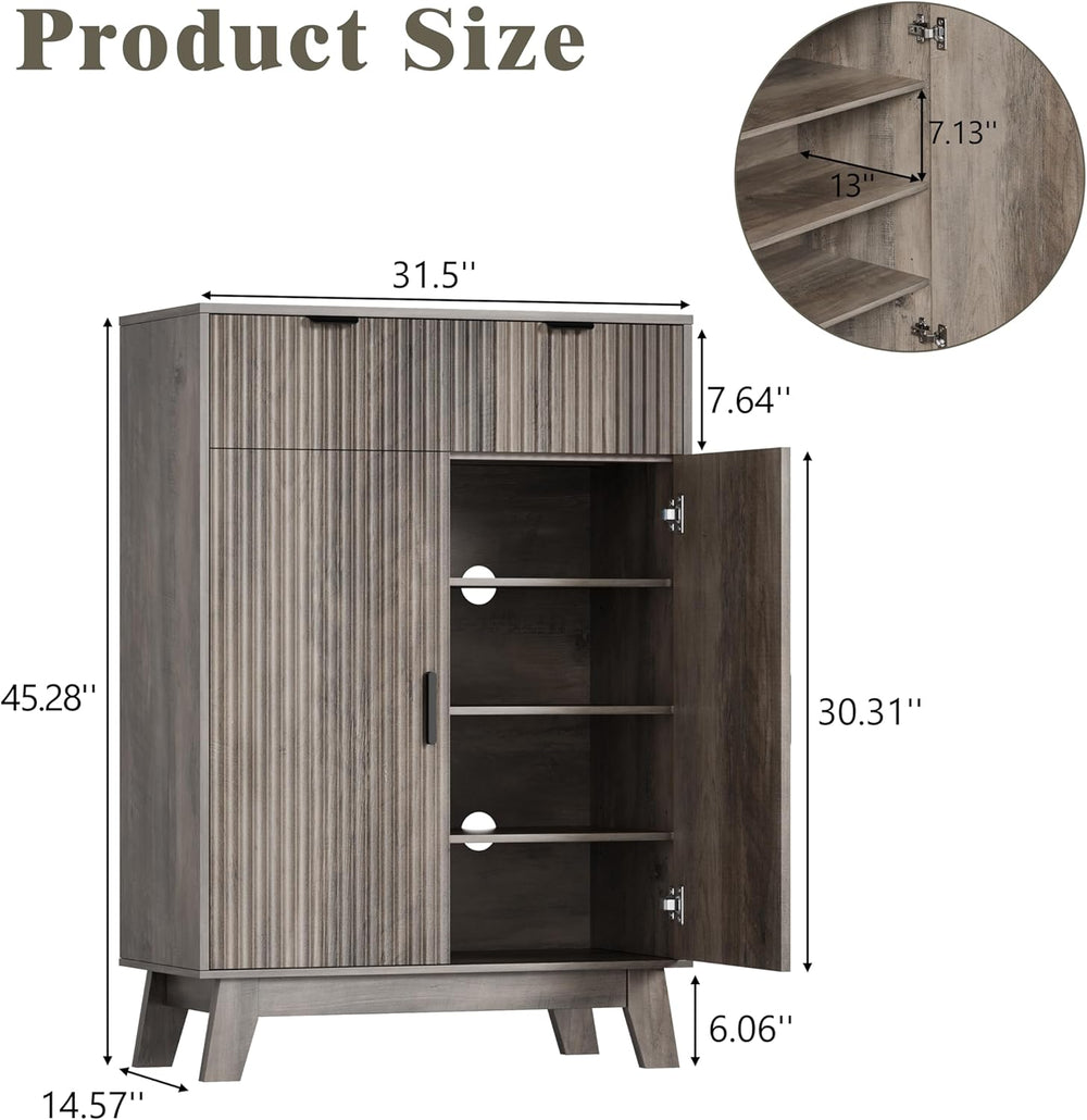 HUANLEGO 4 Tier Fluted Shoe Cabinet Storage for Entryway, Grey