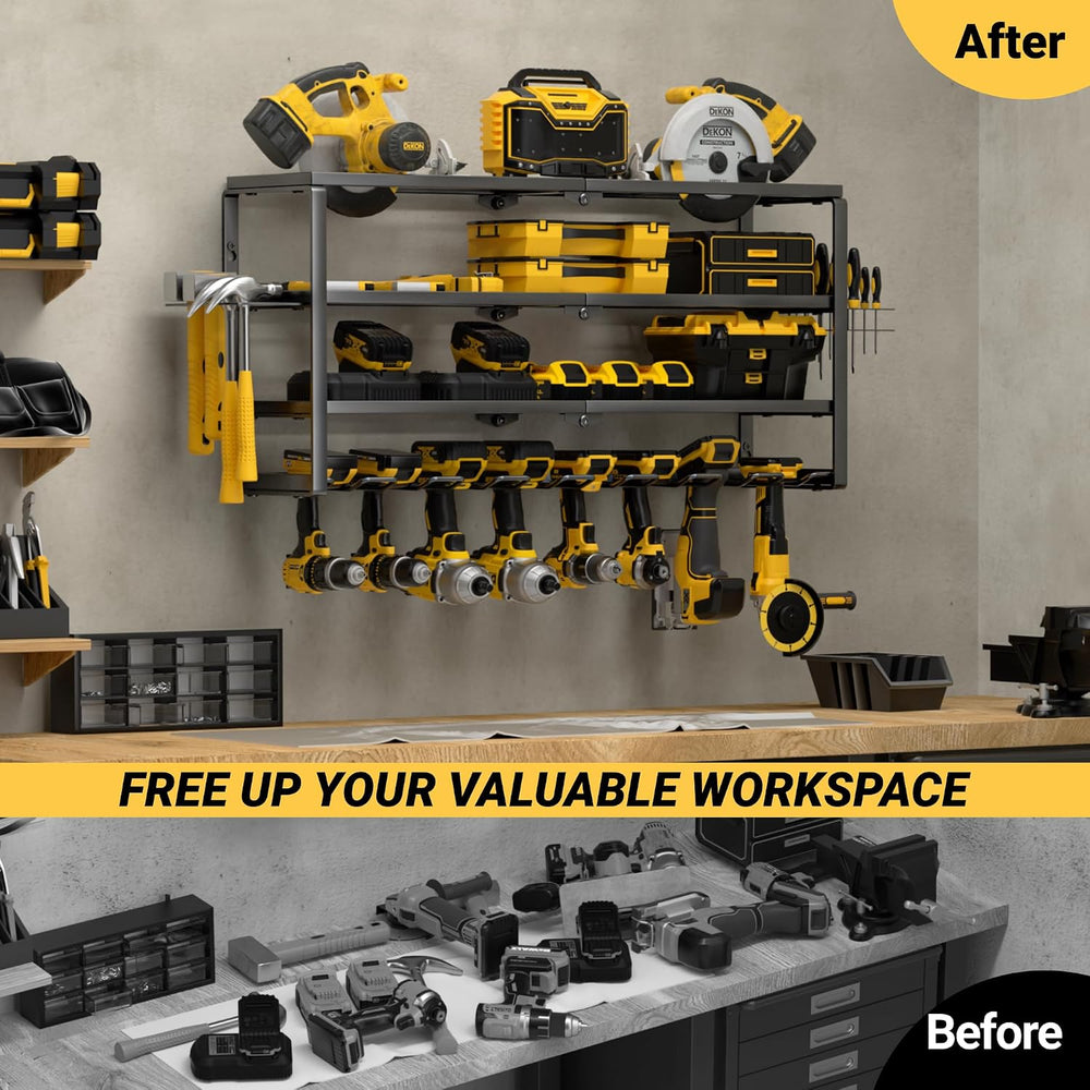 4 Layer Power Tool Organizer Wall Mount, Cordless Drill Hanger Storage Rack, ...