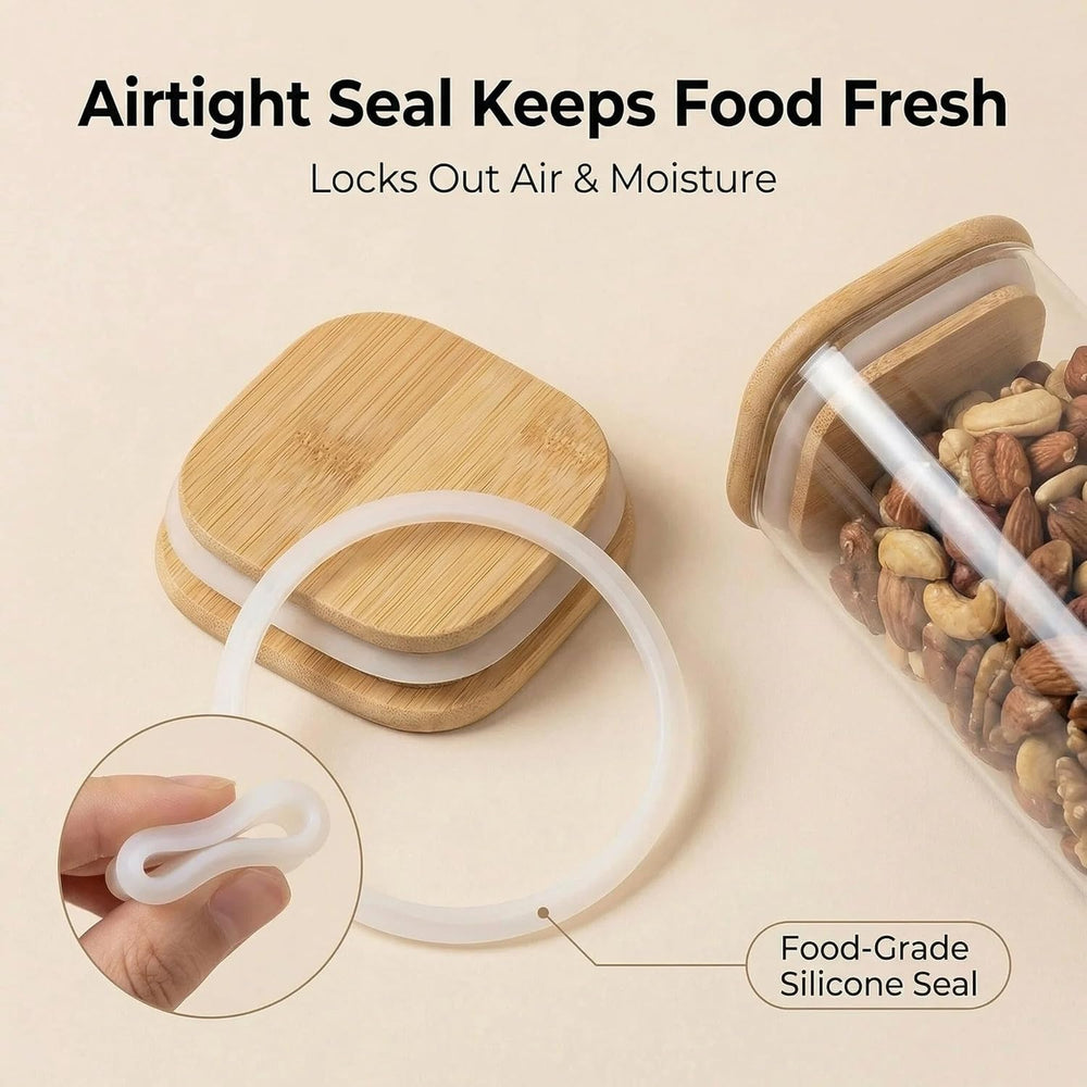 Airtight Glass Storage Containers with Lids Set of 6, 25 /37 /50oz Square Gla...