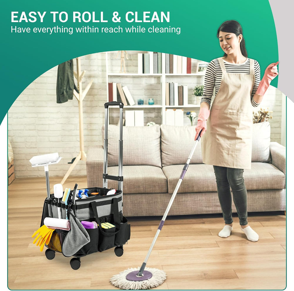 Rolling Cleaning Caddy Bag w/Detachable Trolley & Lid (Gray)