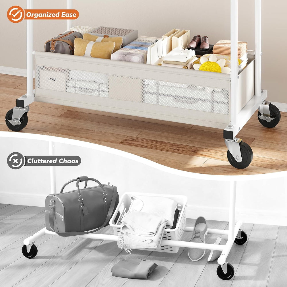 Clothes Rack 210 LBS Double Rods Extra Storage Basket