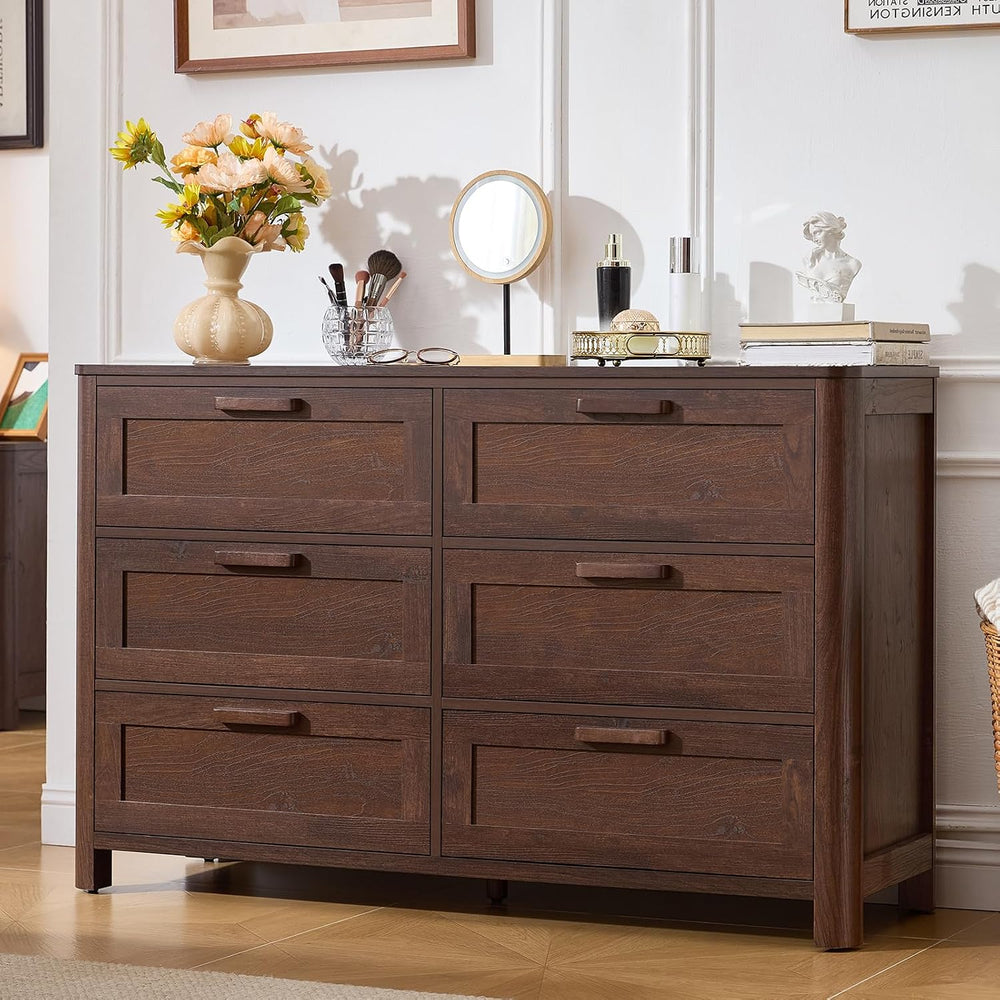 Joaxswe Farmhouse 6 Drawer Dresser for Bedroom, Walnut
