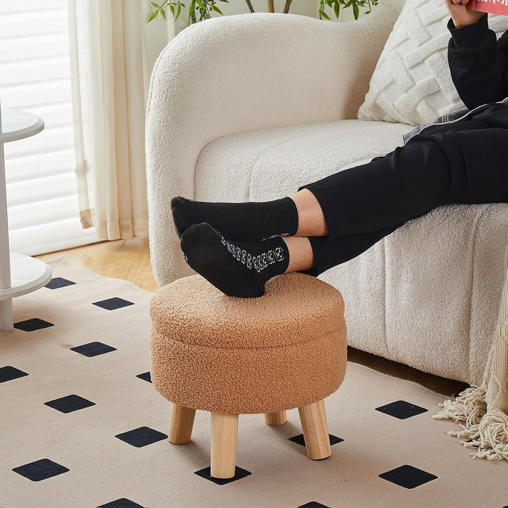 Wimarsbon Storage Ottoman, Modern Round Footrest with Soft Padded Seat, Teddy...