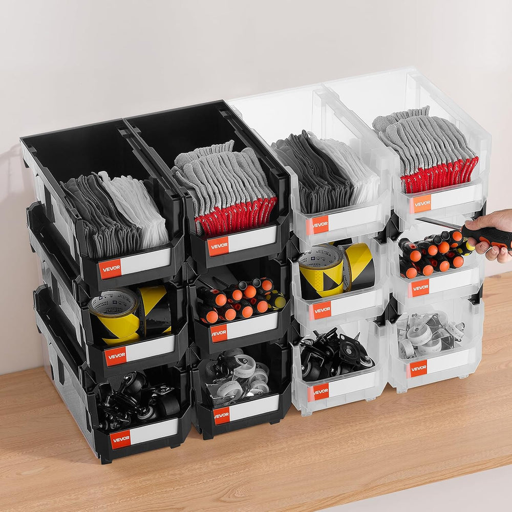 VEVOR Plastic Stackable Storage Bins, 14.8 x 8.5 x 7.1 inch (12 Pack), Plasti...