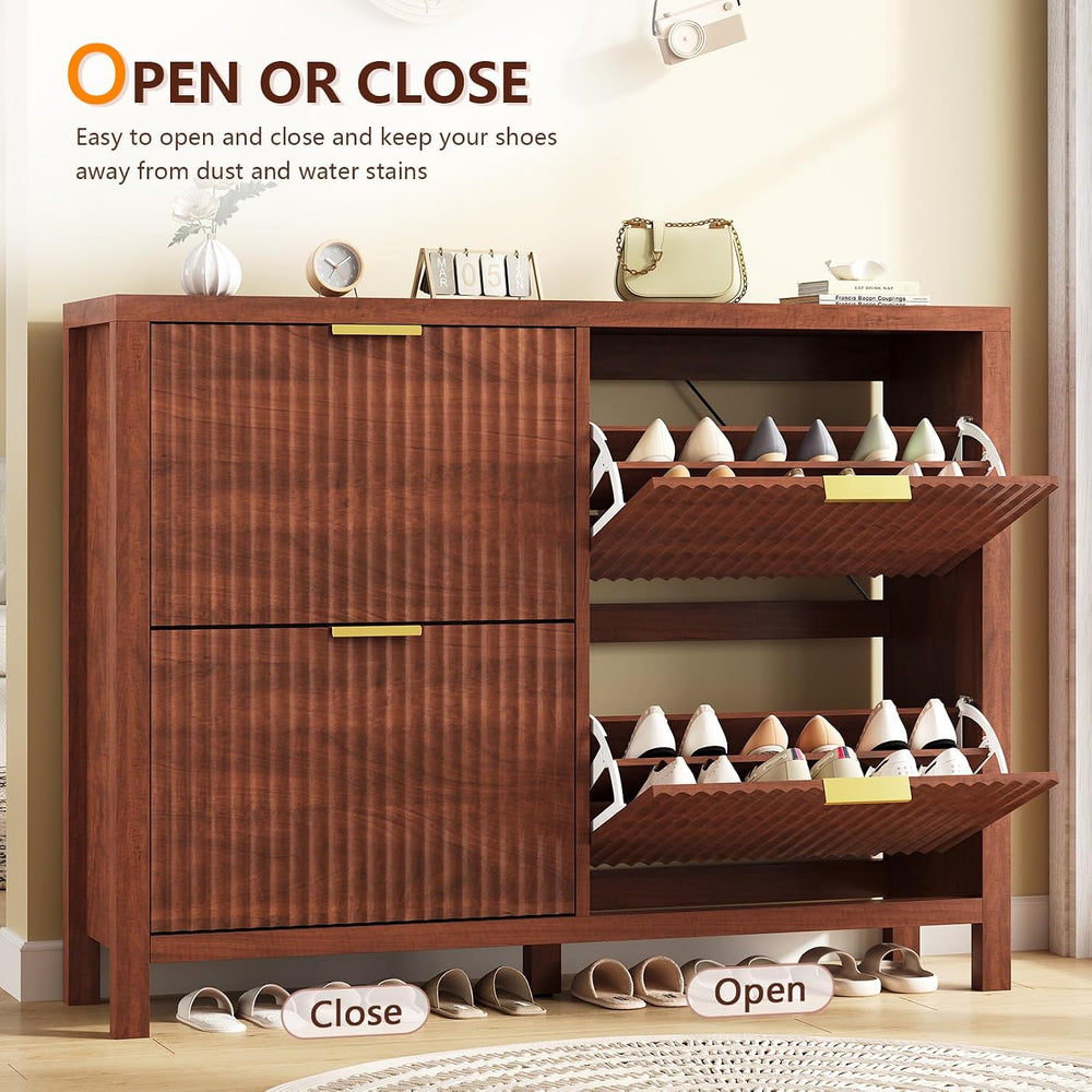 47" Fluted Shoe Cabinet Storage with 4 Flip Drawers for Entryway, Hallway
