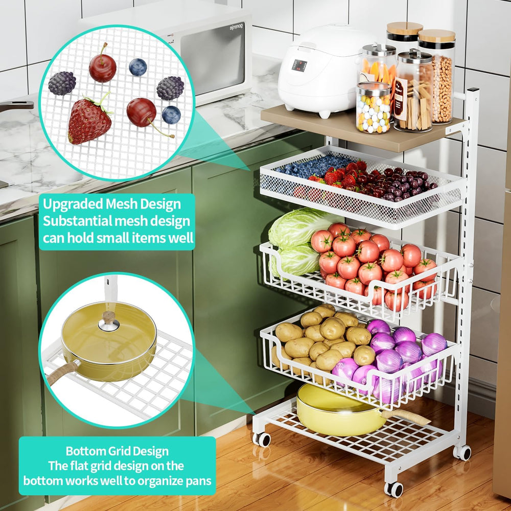 HapiRm Fruit Basket Kitchen Cart - 5 Tier Adjustable Vegetable Storage Rack, ...