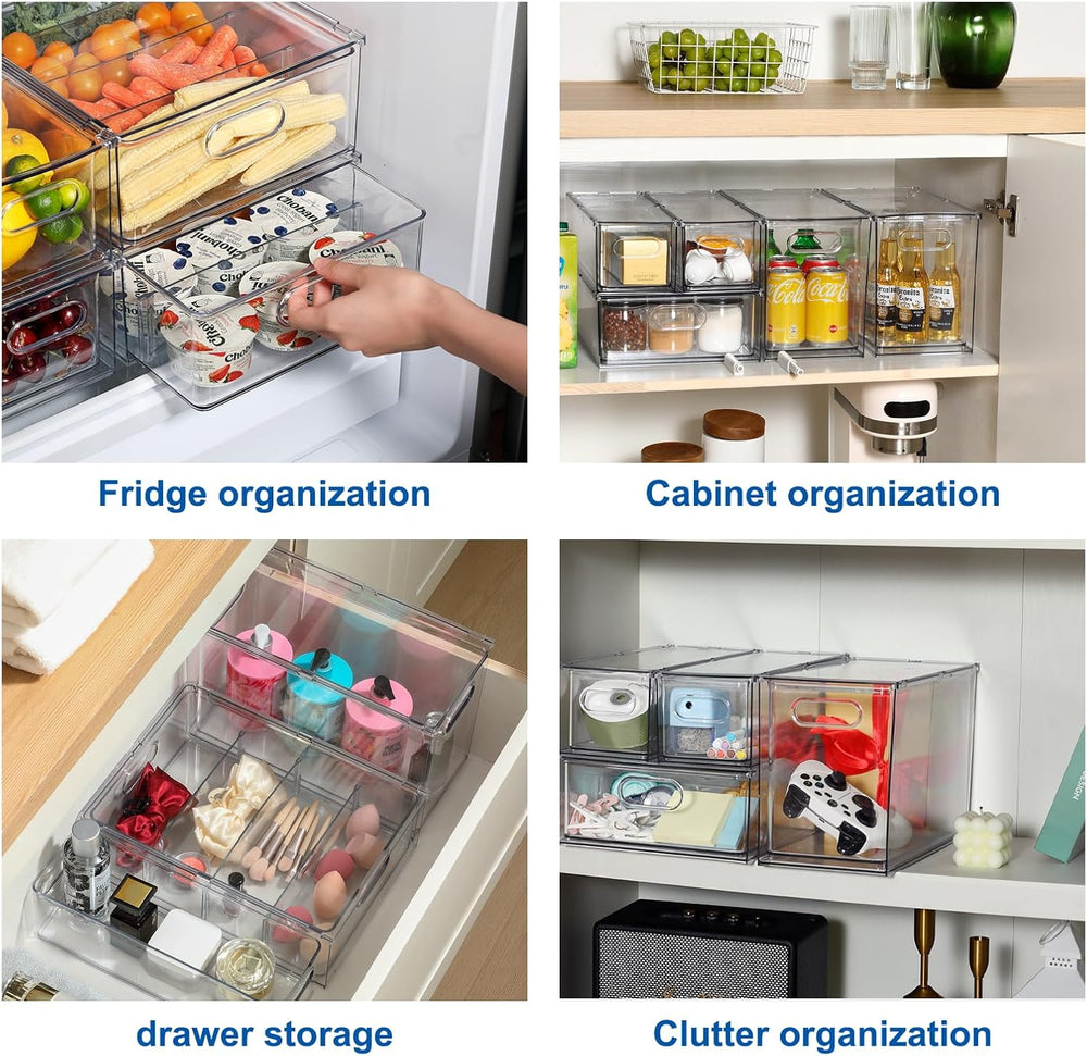 Fridge Organizers and Storage Pull Out Drawer, 2 Small + 1 Large