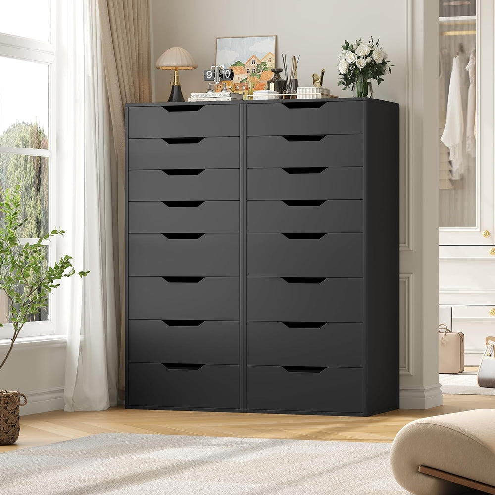 FACBOTALL 44.5" Tall Black Dresser, 8 Drawer Dresser with Groove Handles