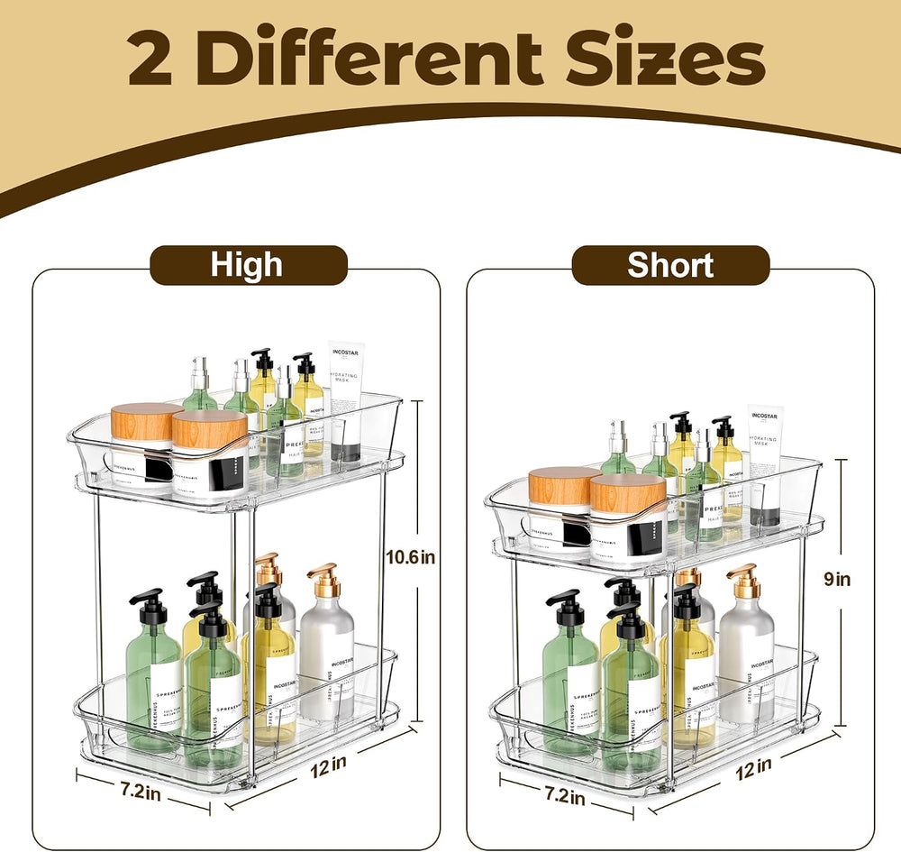 incostar 2 Tier Pull-Out Storage Organizer for Bathroom and Kitchen, Under Si...