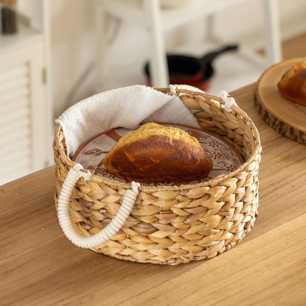 Bread Warmer Basket with Stone, 12 Inch Handwoven Wicker - Vintiquewise Round...