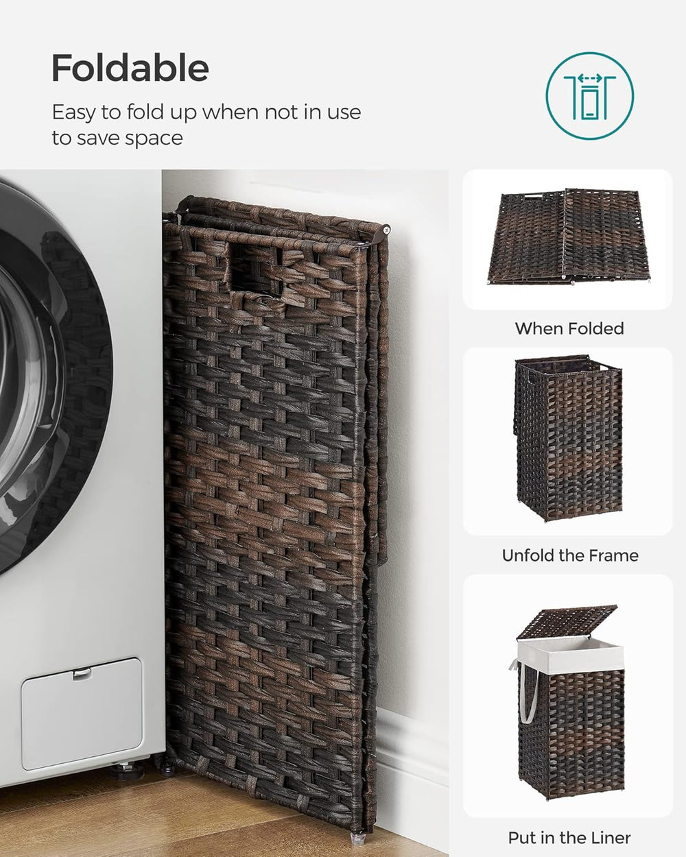 SONGMICS Laundry Hamper with Lid, 17.2 Gallon (65 L) Synthetic Rattan Clothes...