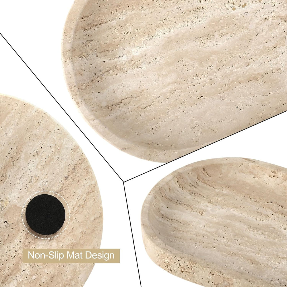 Natural Marble Tray for Bathroom Counter, 10" x 5" Travertine Marbl...