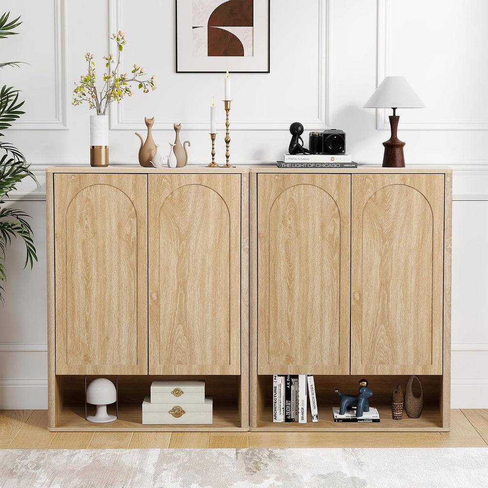 Tall and Large Shoe Storage Cabinet Set of 2 with Doors and Adjustable Shelve...