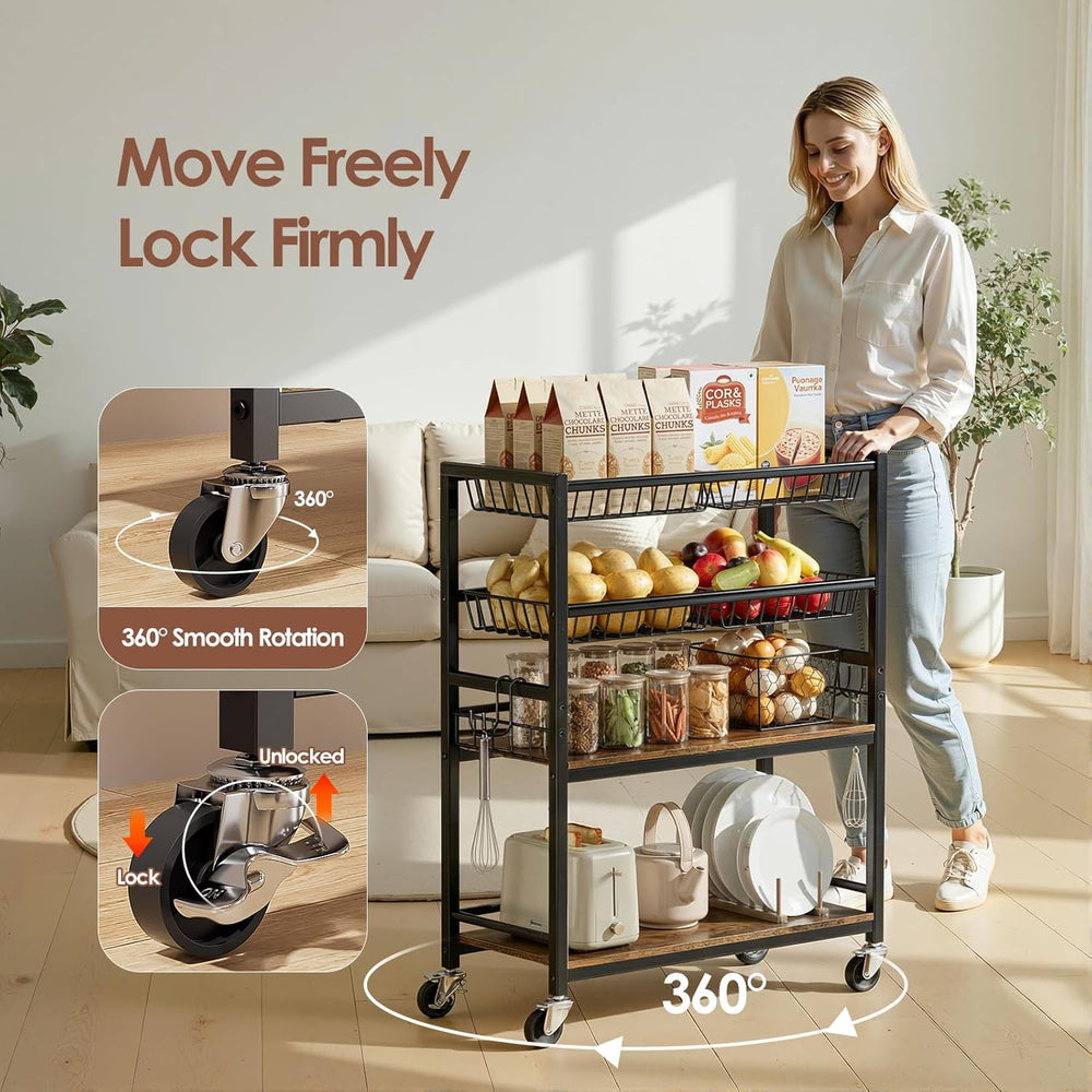 Fruit Vegetable Storage Cart, 4 Detachable Basket