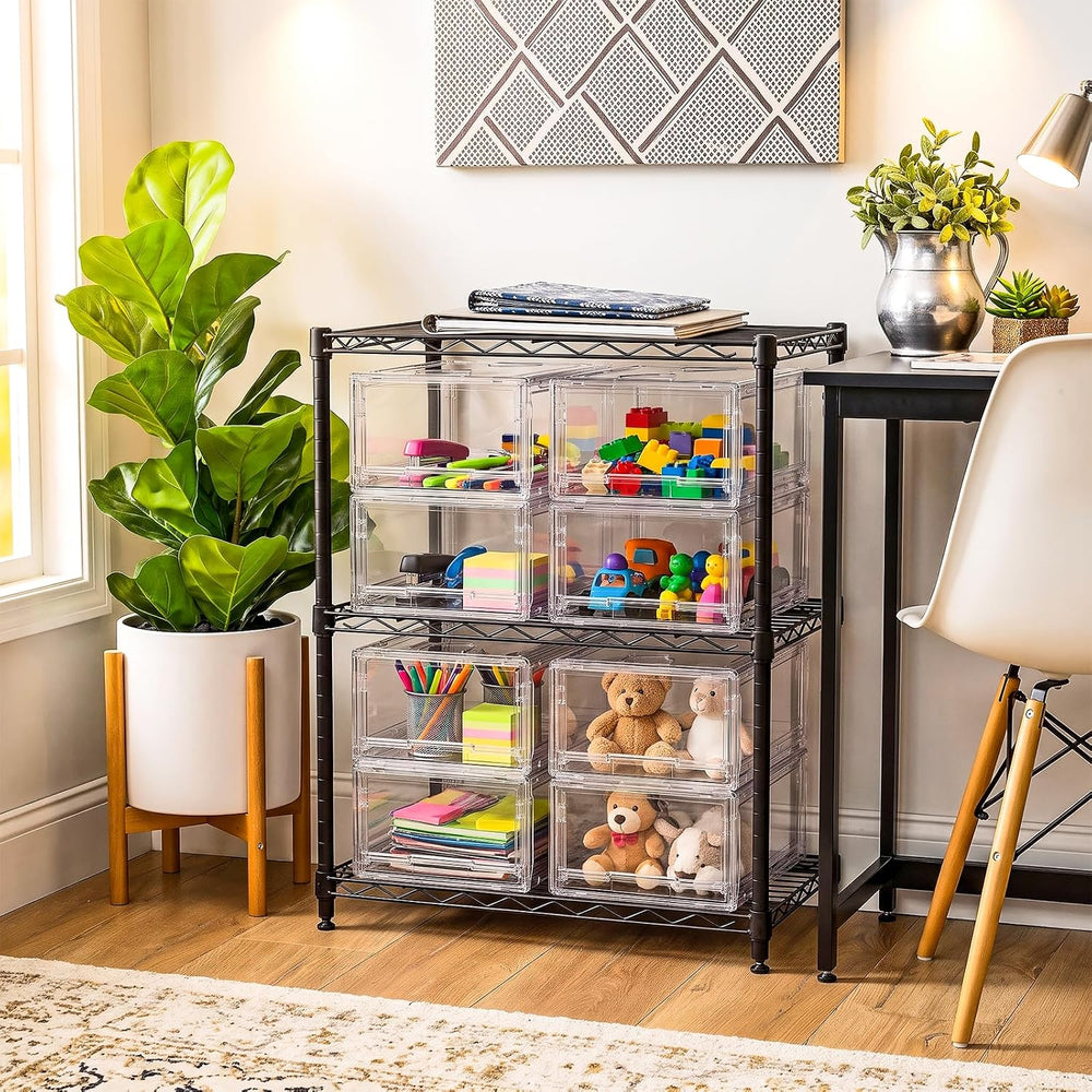 Large Clear Stackable Storage Drawer Organizer for Closet, 3 Pack