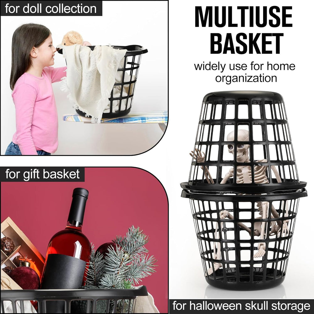 Uiifan 8 Pcs Black Plastic Round Laundry Baskets with Easy Carry Handles