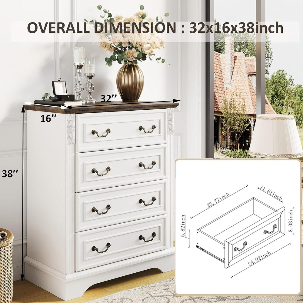 BOSHIRO Farmhouse 4 Drawer Dressers for Bedroom