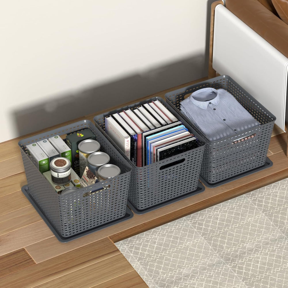 6-Pack Large Plastic Storage Baskets with Lid, Stackable Bins
