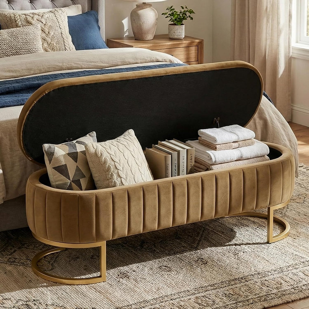 65" Velvet Storage Ottoman Bench End of Bed for Bedroom Entryway Coffee