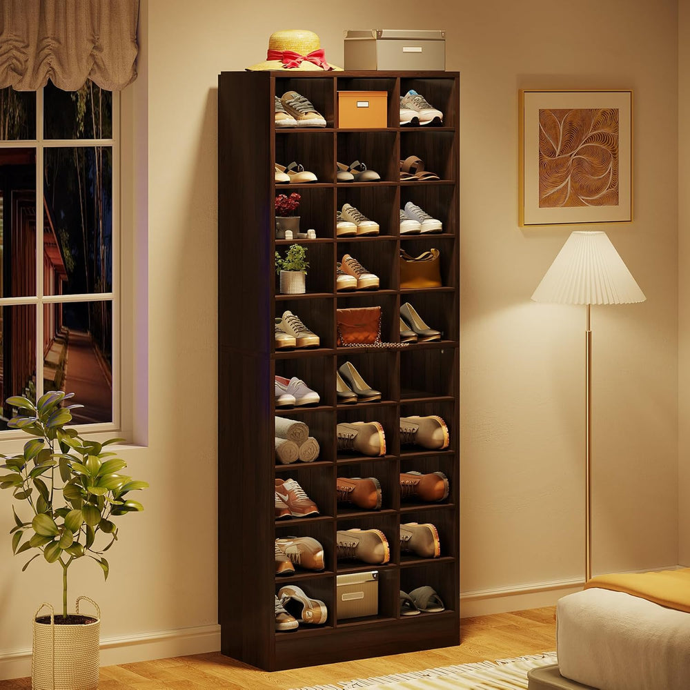 Tribesigns 10-Tier Shoe Storage Cabinet, Espresso Wooden Shoe Rack with 30 Cu...