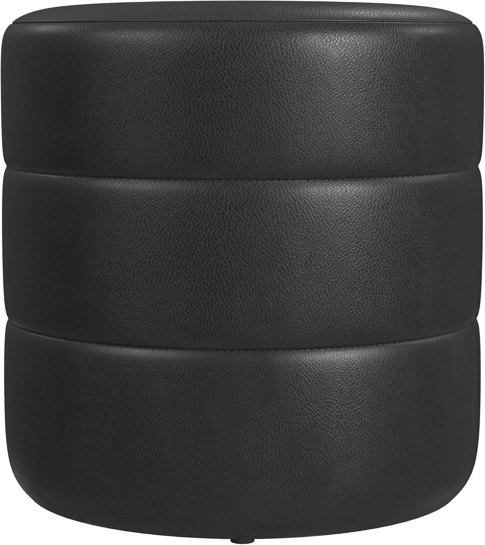 HomePop 18" Round Ottoman - Black Faux Leather