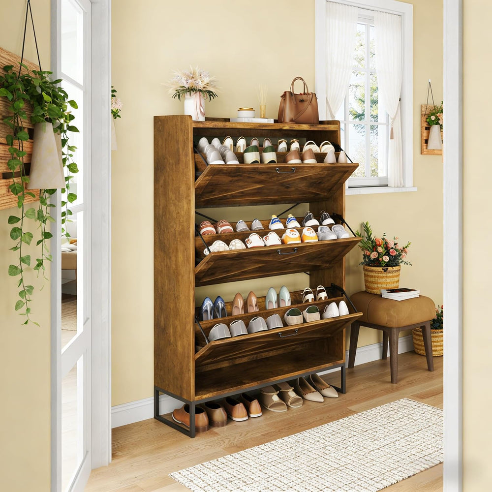 HUAHUU Shoe Cabinet with 3 Flip Drawers, Narrow Shoe Rack Cabinet, Freestandi...