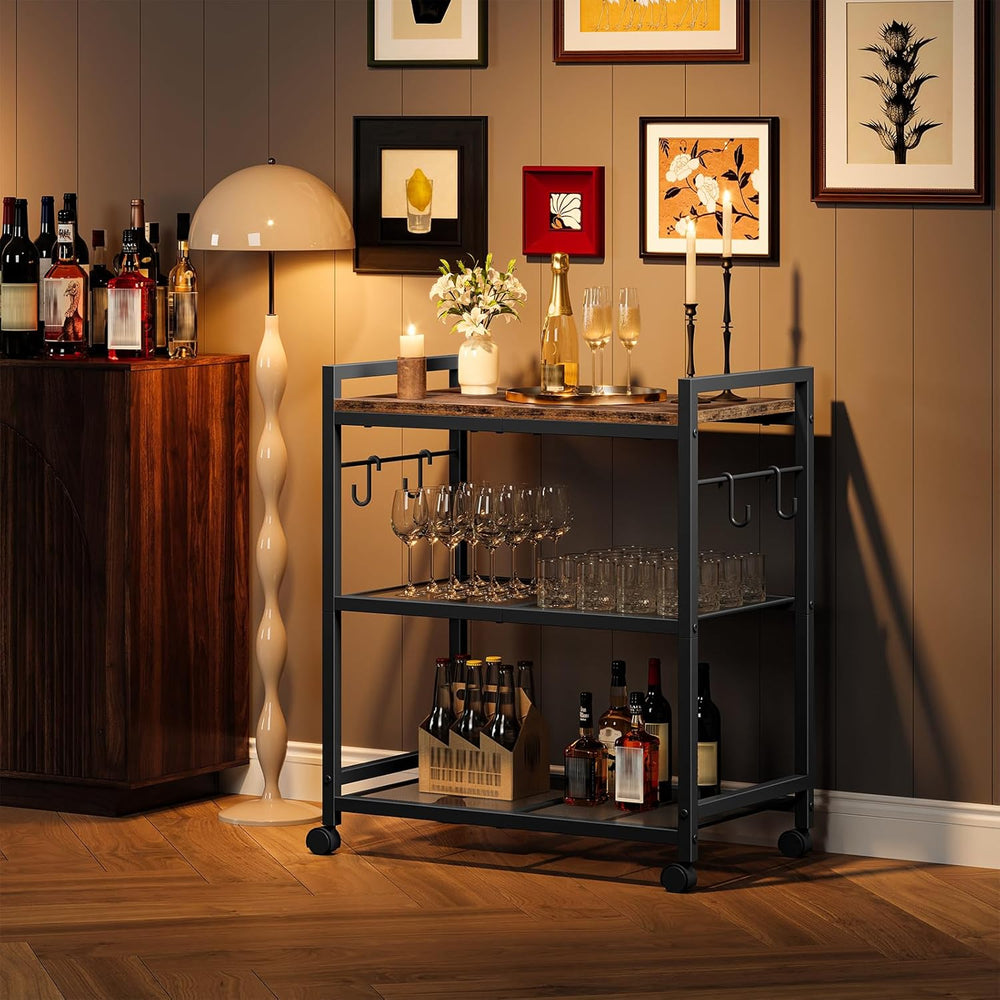 CHOEZON 3-Tier Rolling Bar Cart, Vintage Metal Kitchen Cart with Wheels, Mobi...